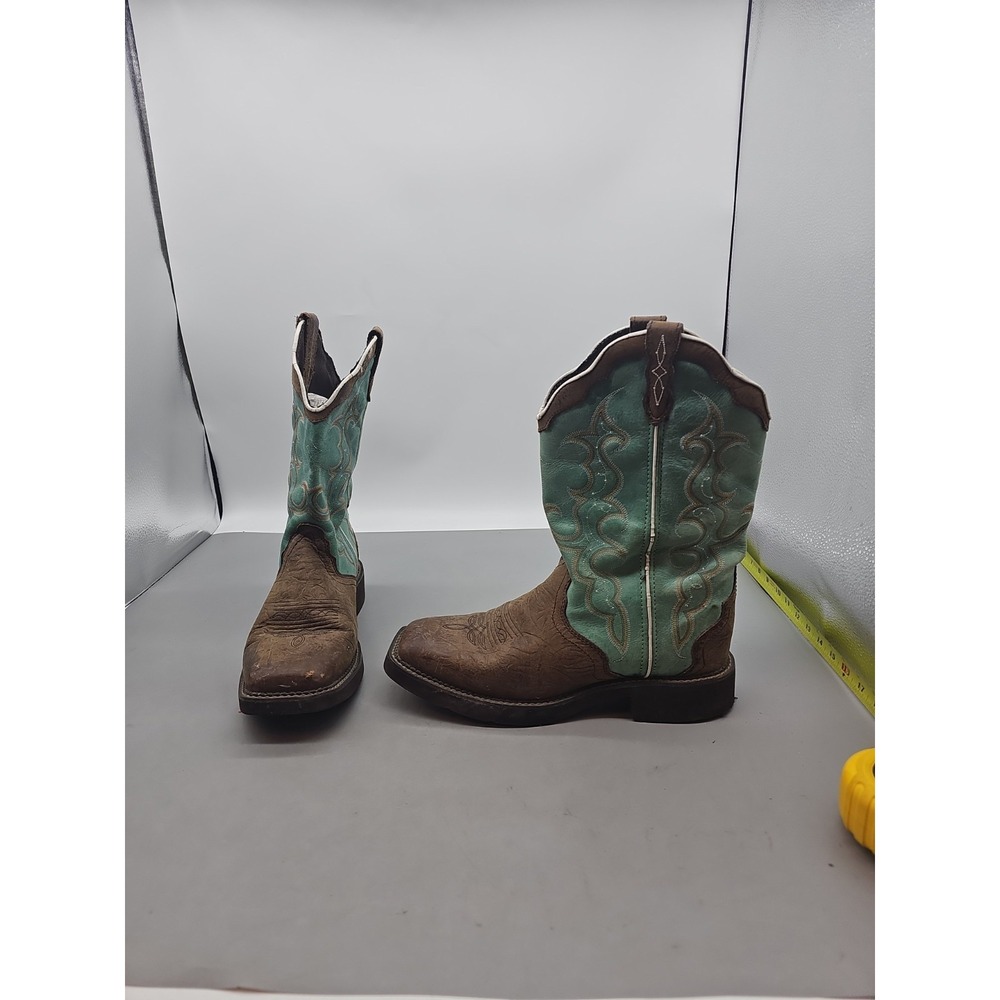 Justin Gypsy Western Boots Teal Leather Pull On‎ / L2904 / Women Size 10 B